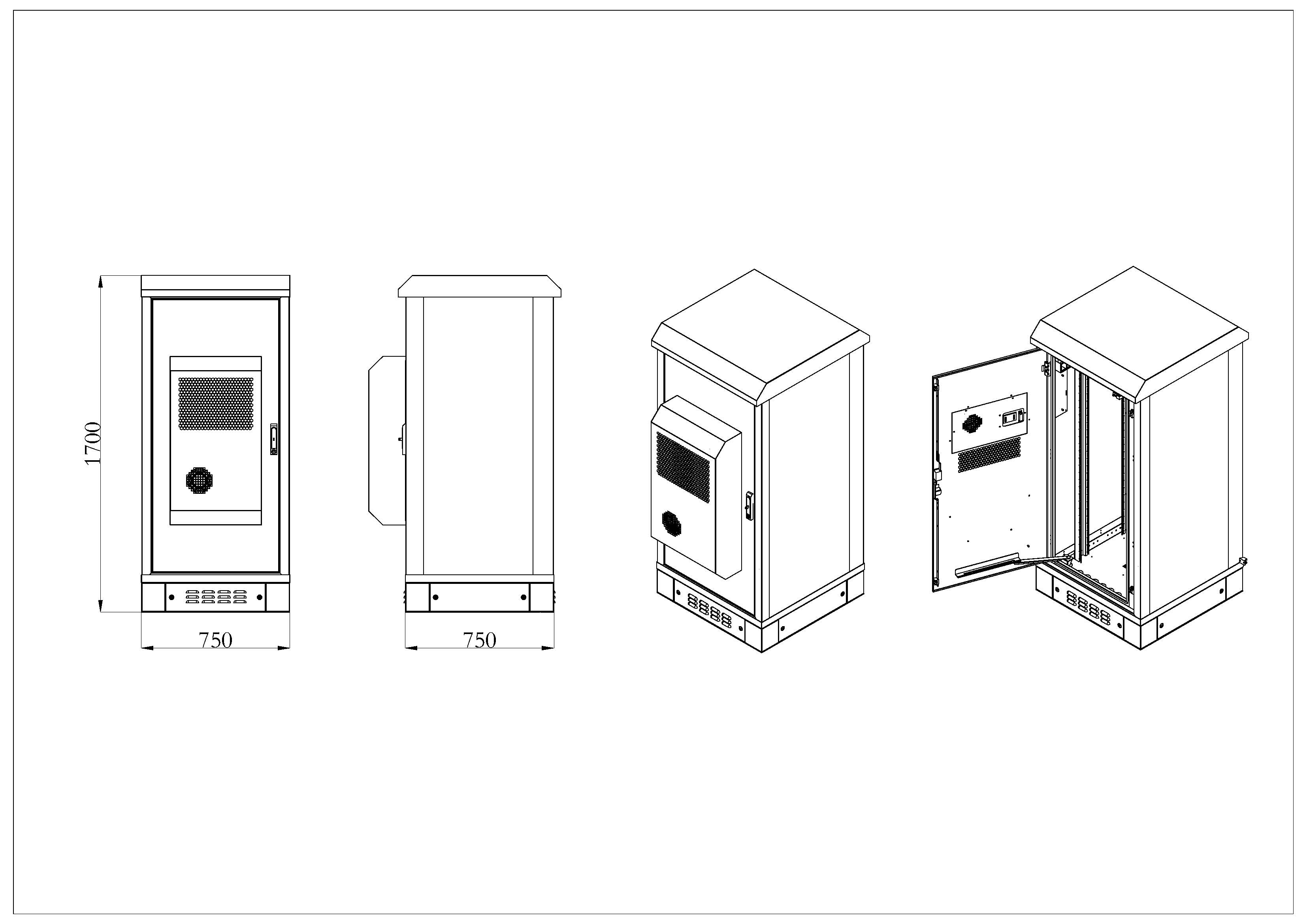 32U outdoor telecom cabinet drawing