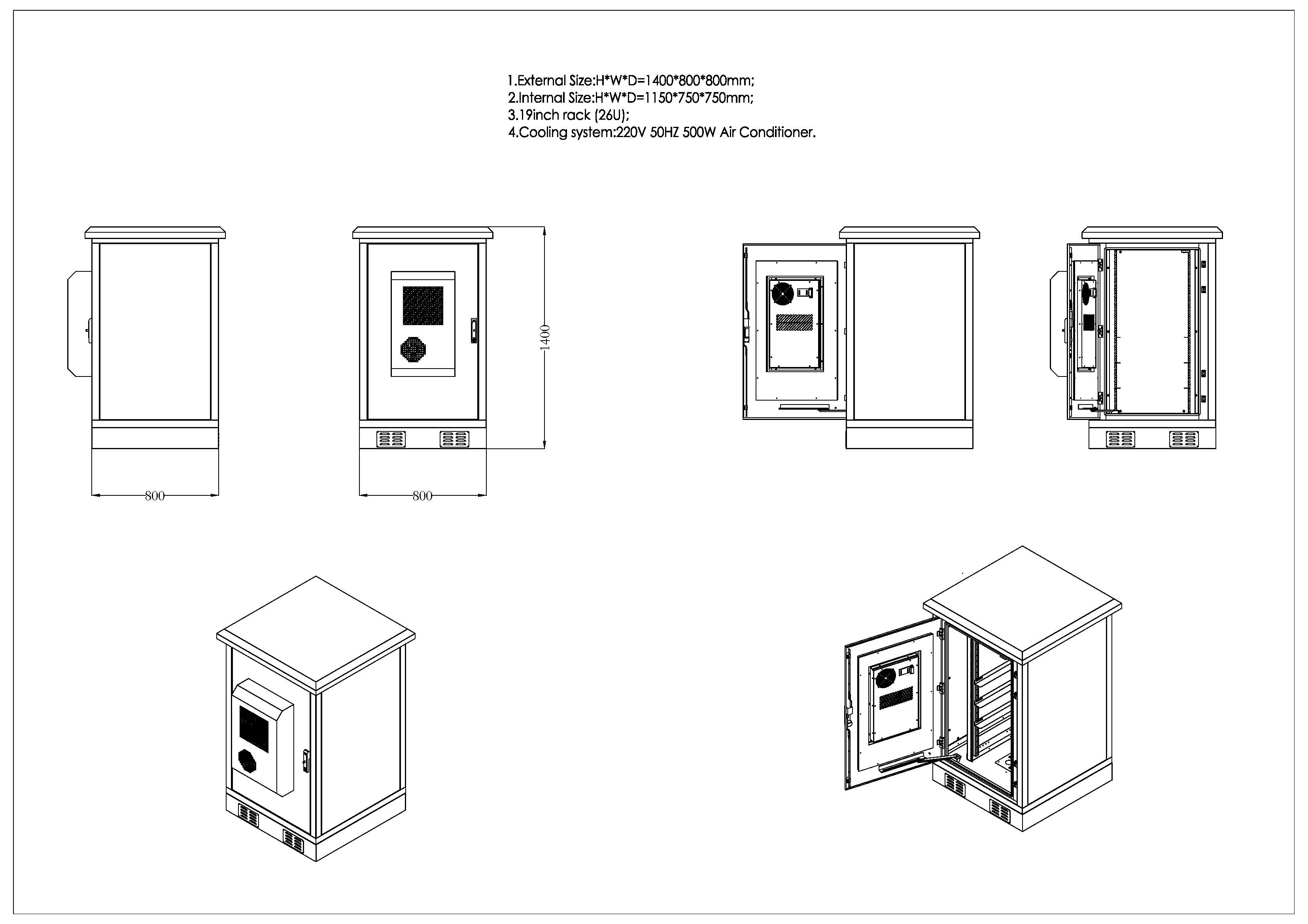 outdoor telecom cabinet-26U