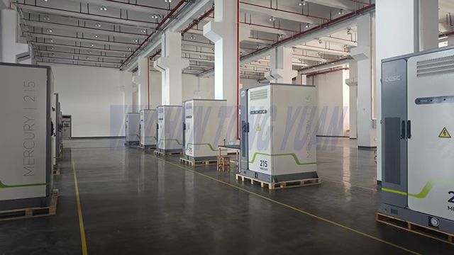 energy storage battery cabinets ready for transportation on pallets in factory warehouse