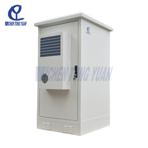 Outdoor network enclosure with weatherproof steel cabinet and lockable front door