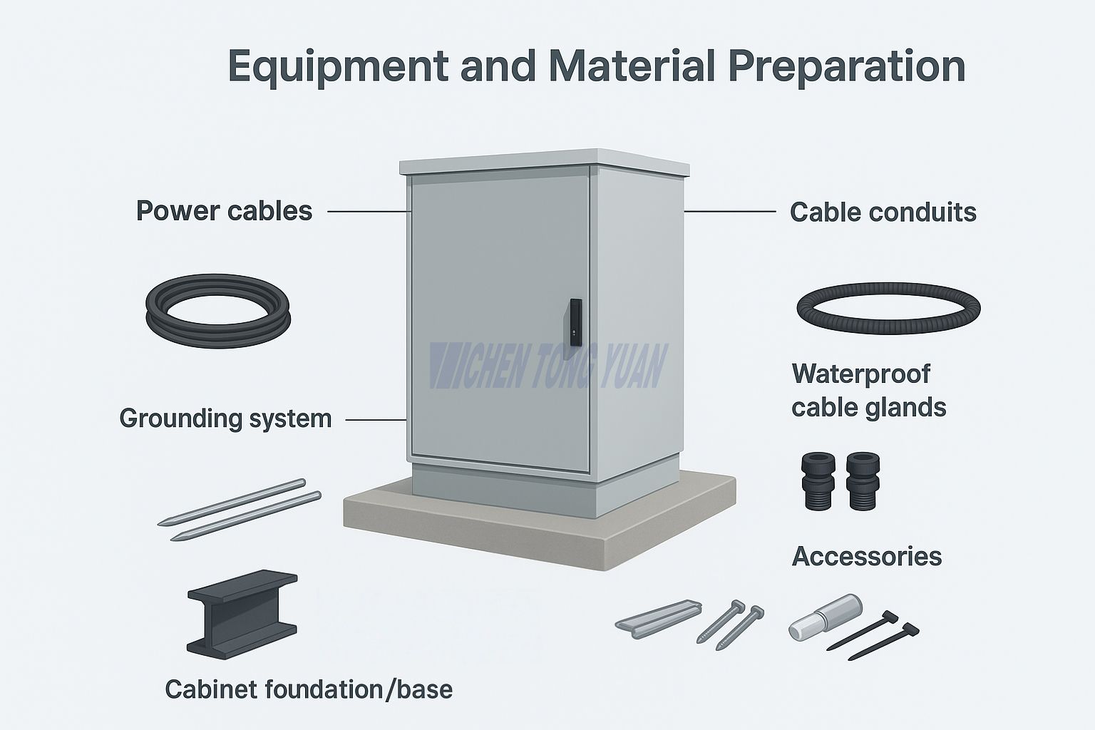 Equipment and Material Preparation for installing outdoor cabinets