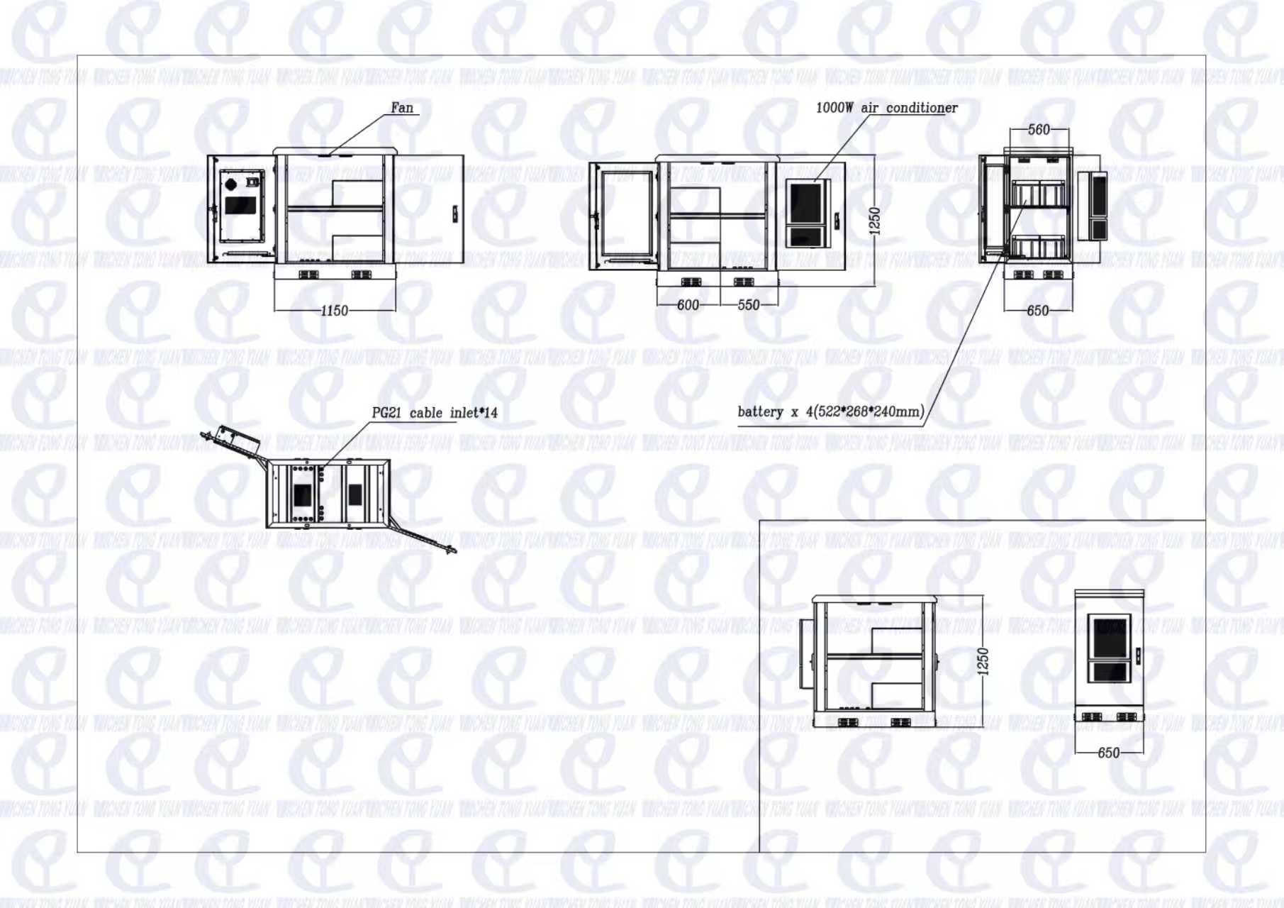 telecom cabinet dimension drawing