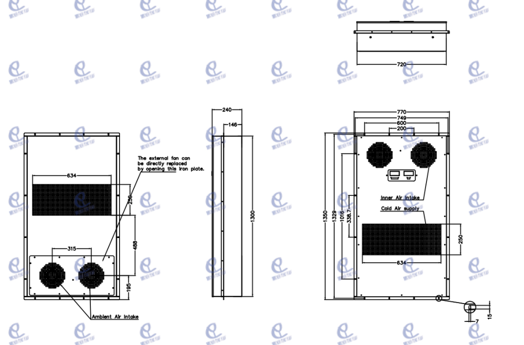 Outer dimension of DC Power Cabinet Heat Exchanger